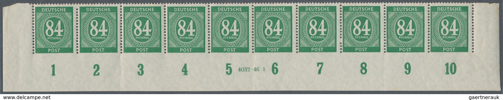 Alliierte Besetzung - Gemeinschaftsausgaben: 1946, 84 Pfg. Ziffern Im Unterrand-10er-Streifen Mit Ab - Altri & Non Classificati