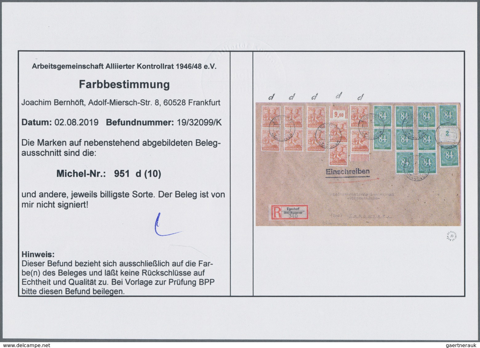 Alliierte Besetzung - Gemeinschaftsausgaben: 1948. Zehnfach-R-Brief Mit 10x 24Pf M+B (1x WOR, 1x WUR - Altri & Non Classificati