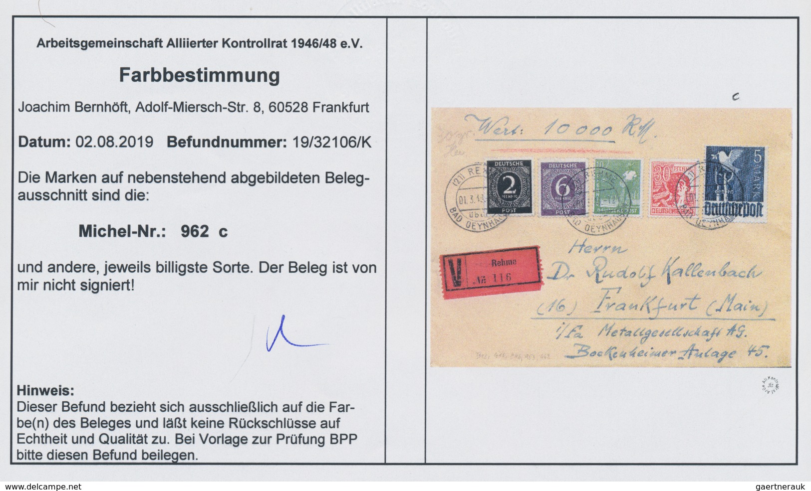 Alliierte Besetzung - Gemeinschaftsausgaben: 1948. Taube 5 Mark Mit Weiterer Frankatur Auf Wertbrief - Altri & Non Classificati