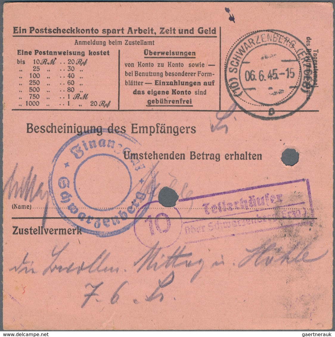 Sowjetische Zone - Sächsische Schwärzungen: SCHWARZENBERG: 1945, 40 Pf Hitler Geschwärzt Auf Postanw - Andere & Zonder Classificatie