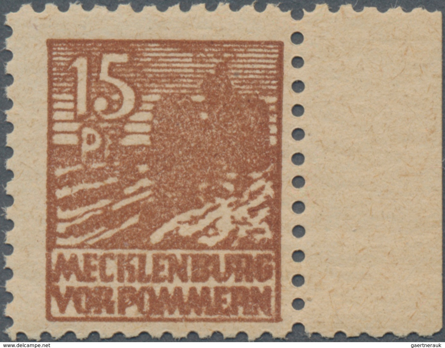 Sowjetische Zone - Mecklenburg-Vorpommern: 1946, Abschiedsserie 15 Pfg. Auf Grauem Z-Papier, Rechtes - Andere & Zonder Classificatie