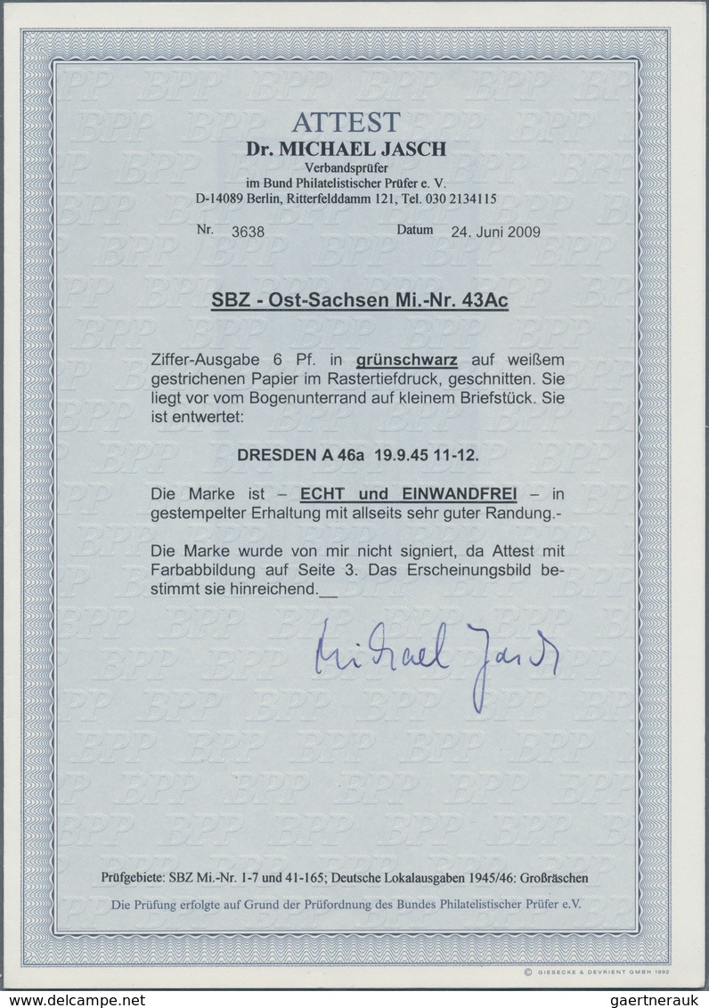 Sowjetische Zone - Ost-Sachsen: 1945, Freimarke 6 Pf Ziffer Grünschwarz, Perfektes Luxusbriefstück M - Andere & Zonder Classificatie