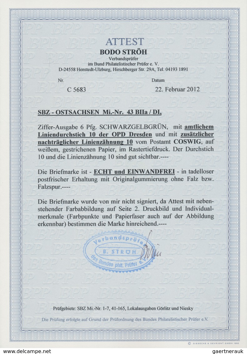 Sowjetische Zone - Ost-Sachsen: 1945, 6 Pf. Ziffernserie Schwarzgelbgrün Mit Amtlichem Liniendurchst - Andere & Zonder Classificatie