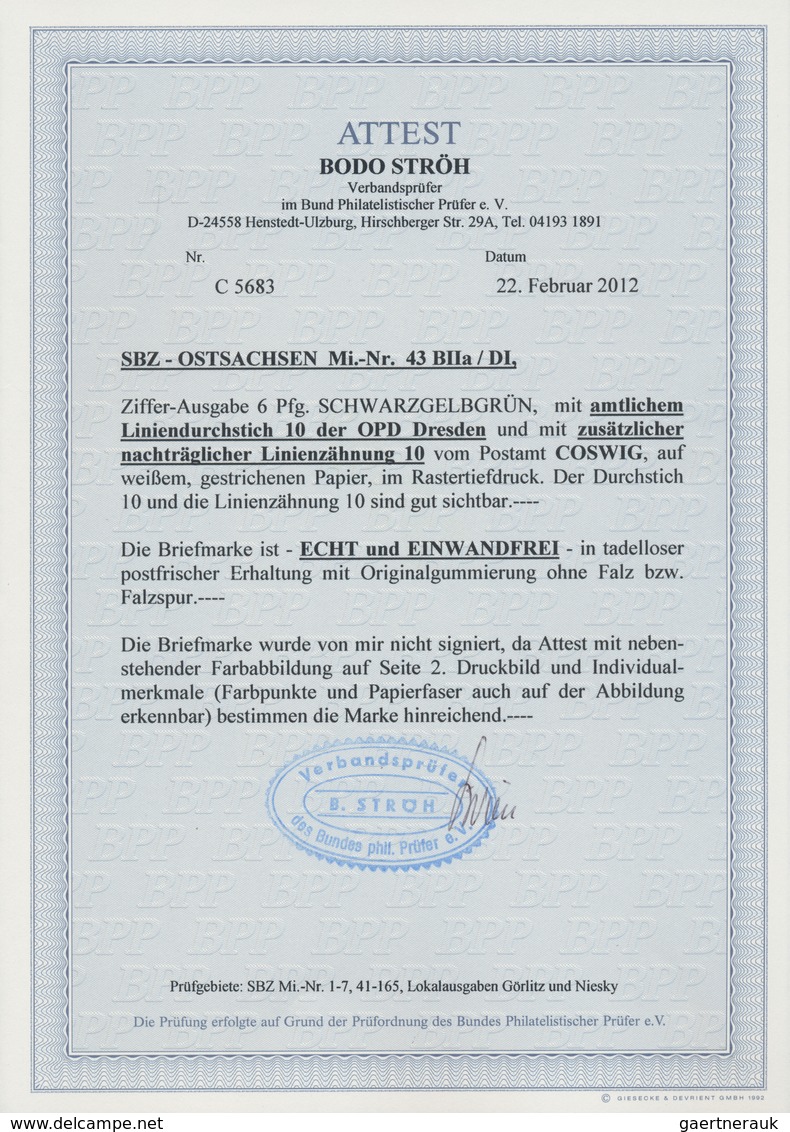 Sowjetische Zone - Ost-Sachsen: 1945, 6 Pf. Ziffernserie Schwarzgelbgrün Mit Amtlichem Liniendurchst - Altri & Non Classificati