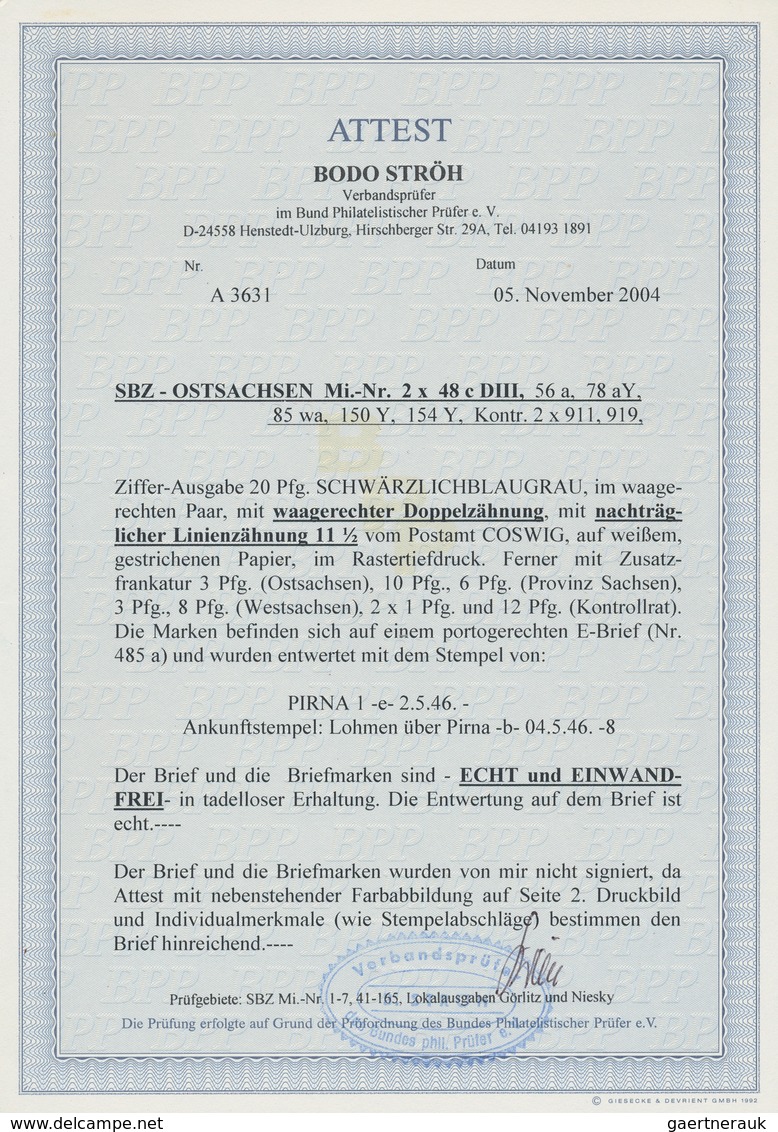 Sowjetische Zone - Ost-Sachsen: 1945, 20 Pfg. Schwärzlichblaugrau Mit Waagerechter Doppelzähnung Und - Sonstige & Ohne Zuordnung