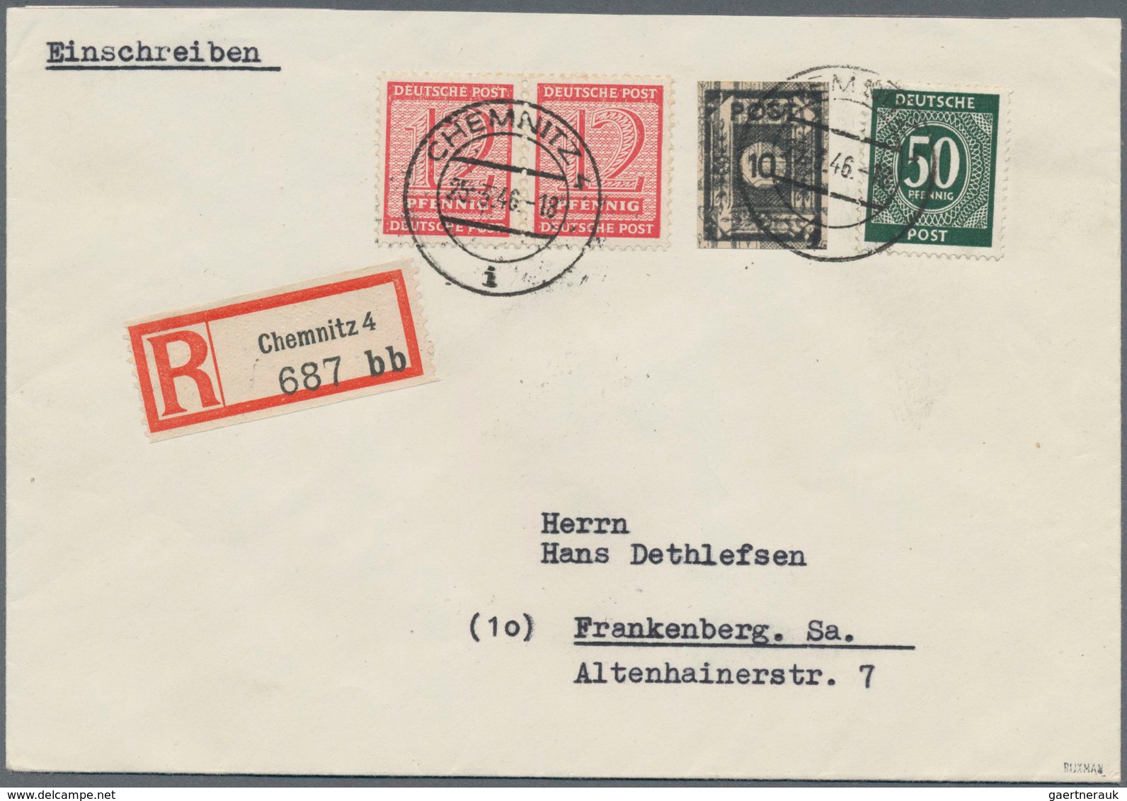 Sowjetische Zone - Ost-Sachsen: 1945, 10 Pfg. Ziffer Grauschwarz Auf T-Papier Mit Dreifachdruck Auf - Andere & Zonder Classificatie