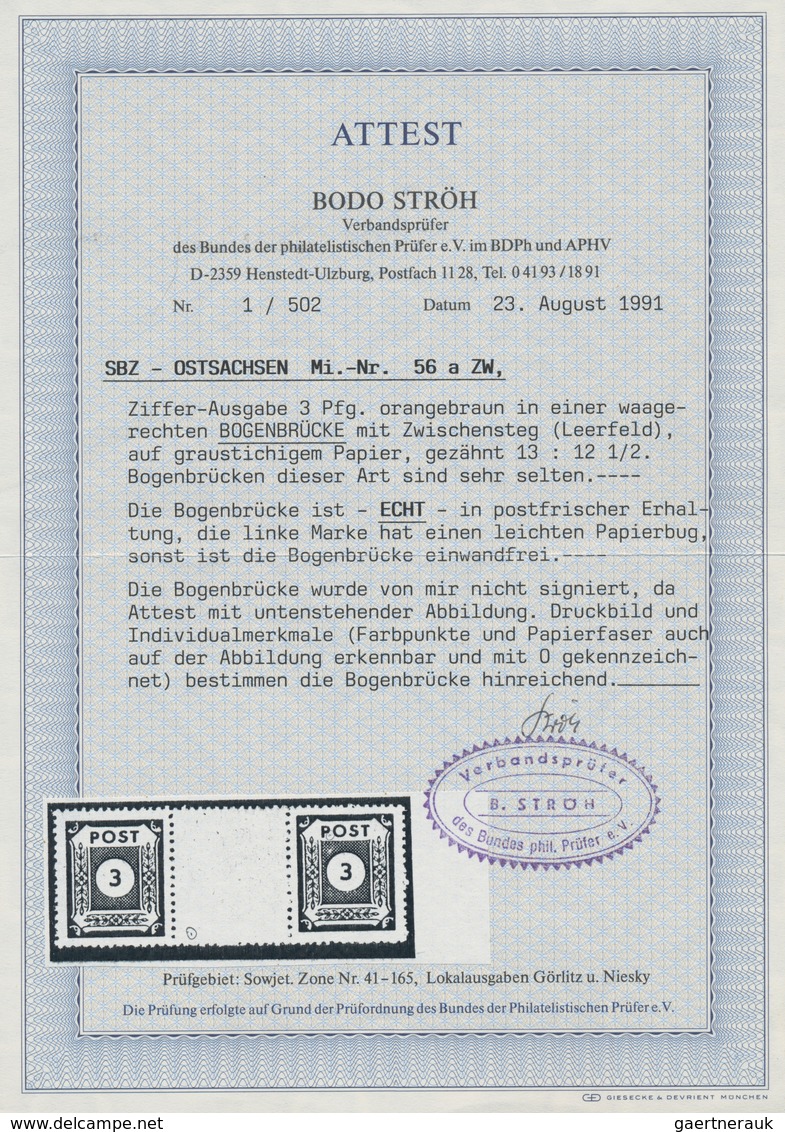 Sowjetische Zone - Ost-Sachsen: 1945, 3 Pfg Braun Im Waagerechten Paar Mit Zwischensteg, Sog. Bogenb - Sonstige & Ohne Zuordnung