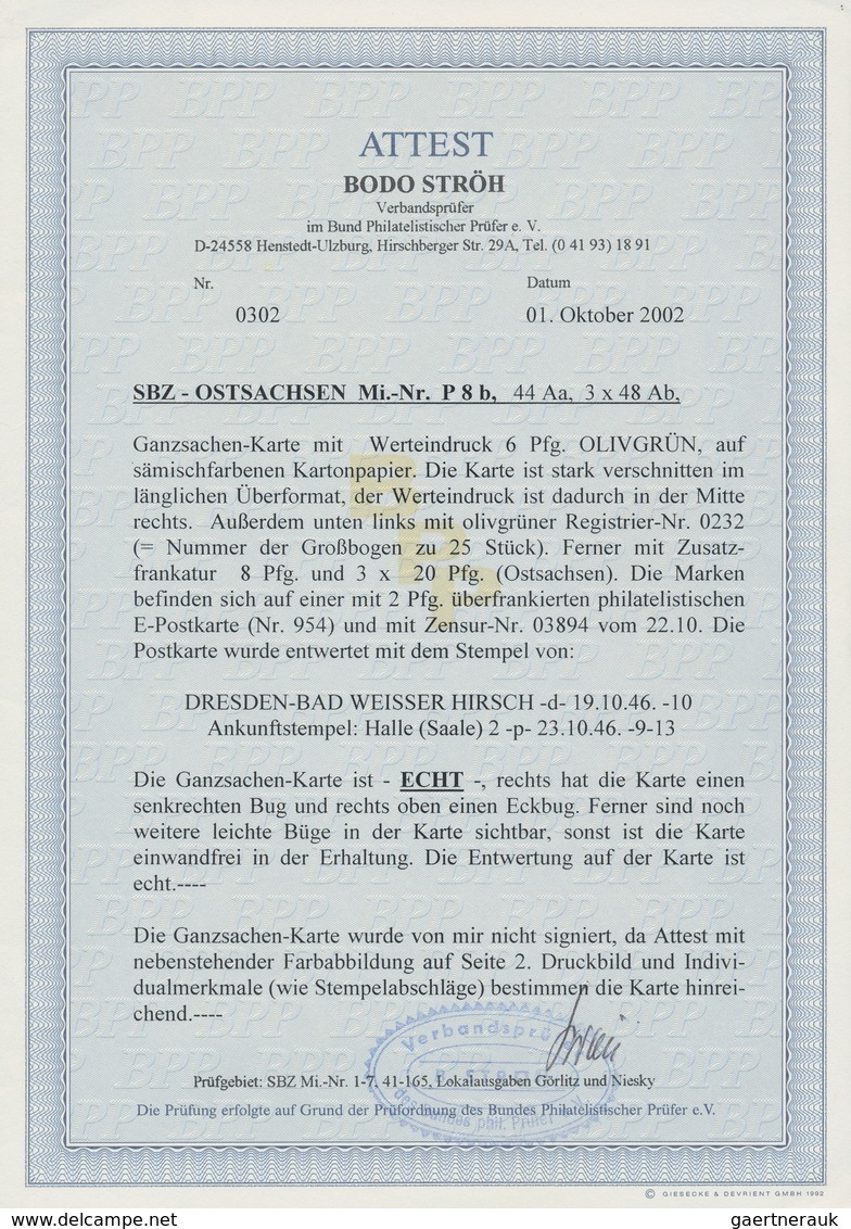 Sowjetische Zone - Ost-Sachsen: 1946, Ganzsachenkarte 6 Pf Olivgrün, Weit überformatig Mit (kopfsteh - Sonstige & Ohne Zuordnung