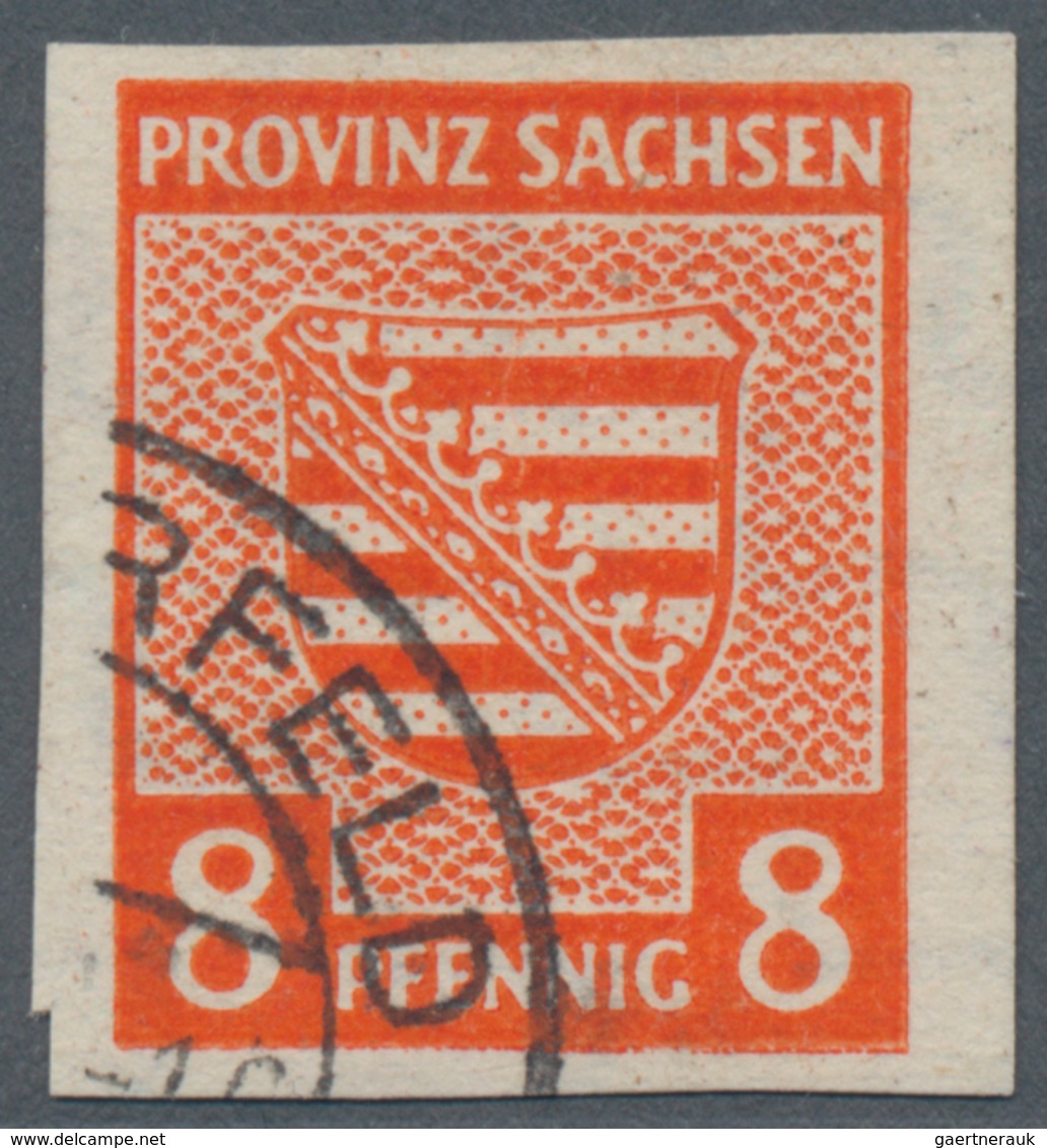 Sowjetische Zone - Provinz Sachsen: 1945, 8 Pf Gelblichrot Mit Wasserzeichen Steigend Ungezähnt, Ent - Sonstige & Ohne Zuordnung