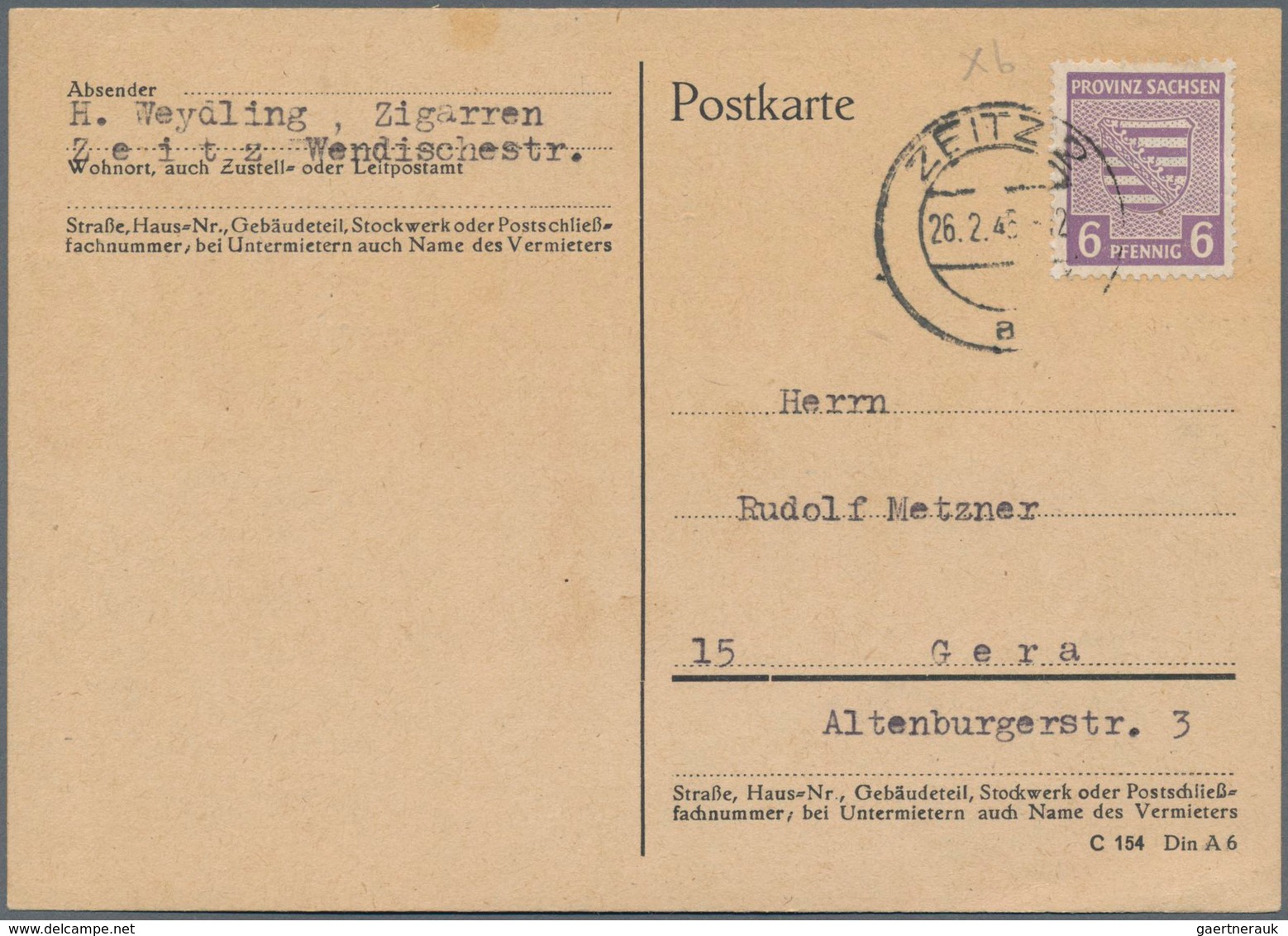 Sowjetische Zone - Provinz Sachsen: 1945, 6 Pf Rötlichgrauviolett Mit Wasserzeichen Stufen Fallend A - Andere & Zonder Classificatie