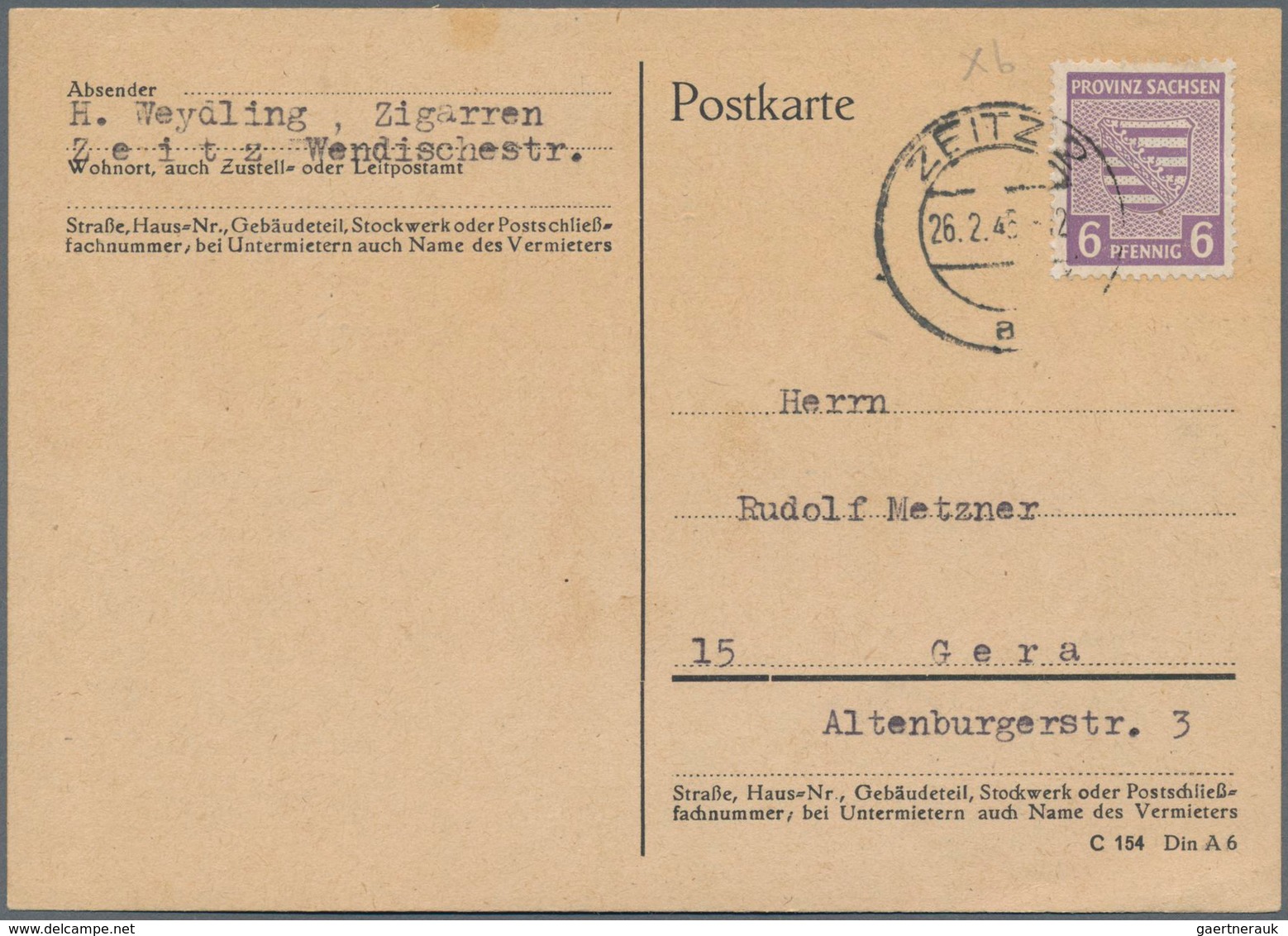 Sowjetische Zone - Provinz Sachsen: 1945, 6 Pf Rötlichgrauviolett Mit Wasserzeichen Stufen Fallend A - Altri & Non Classificati