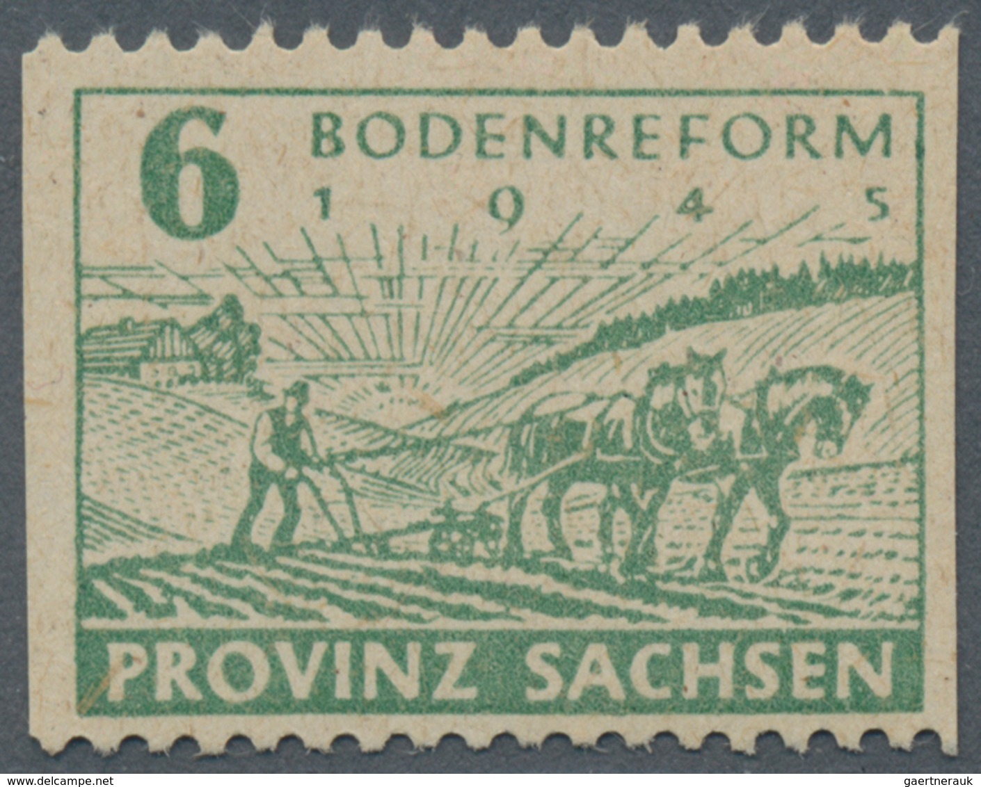 Sowjetische Zone - Provinz Sachsen: 1945, Bodenreform 6 Pf Lebhaftgrün, Mit Postmeistertrennung, Nur - Altri & Non Classificati