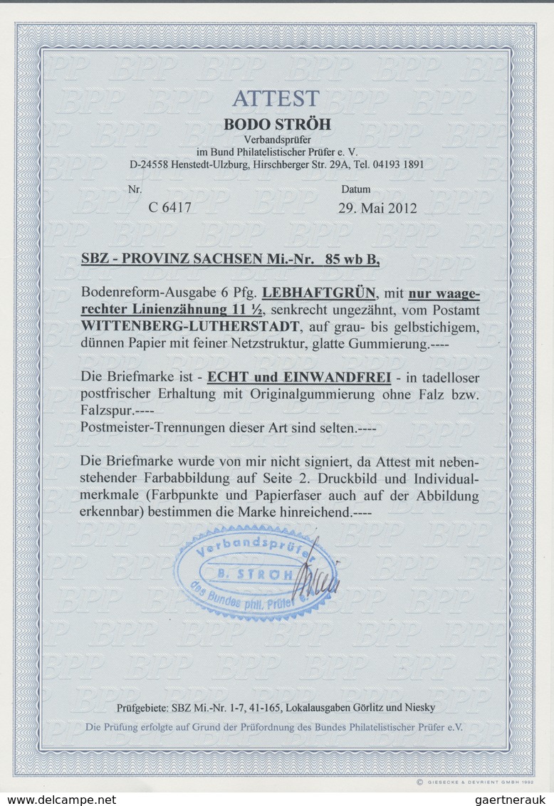 Sowjetische Zone - Provinz Sachsen: 1945, Bodenreform 6 Pf Lebhaftgrün, Mit Postmeistertrennung, Nur - Andere & Zonder Classificatie