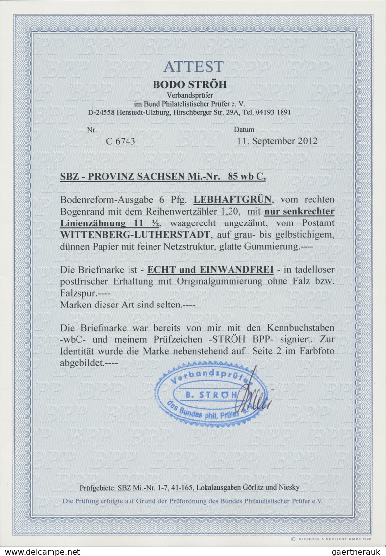 Sowjetische Zone - Provinz Sachsen: 1945, Bodenreform 6 Pf Lebhaftgrün, Mit Postmeistertrennung, Nur - Andere & Zonder Classificatie