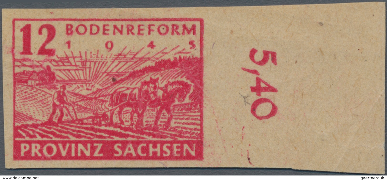 Sowjetische Zone - Provinz Sachsen: 1945, Bodenreform, 12 Pfg. Karminrot Mit Abart "Druck Auf Der Gu - Altri & Non Classificati