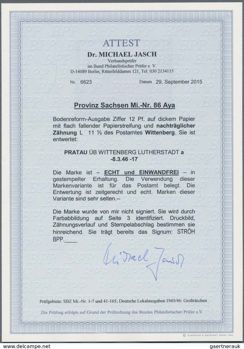 Sowjetische Zone - Provinz Sachsen: 1945, Bodenreform 12 Pf Auf Dickem Papier Mit Flach Fallender Pa - Altri & Non Classificati