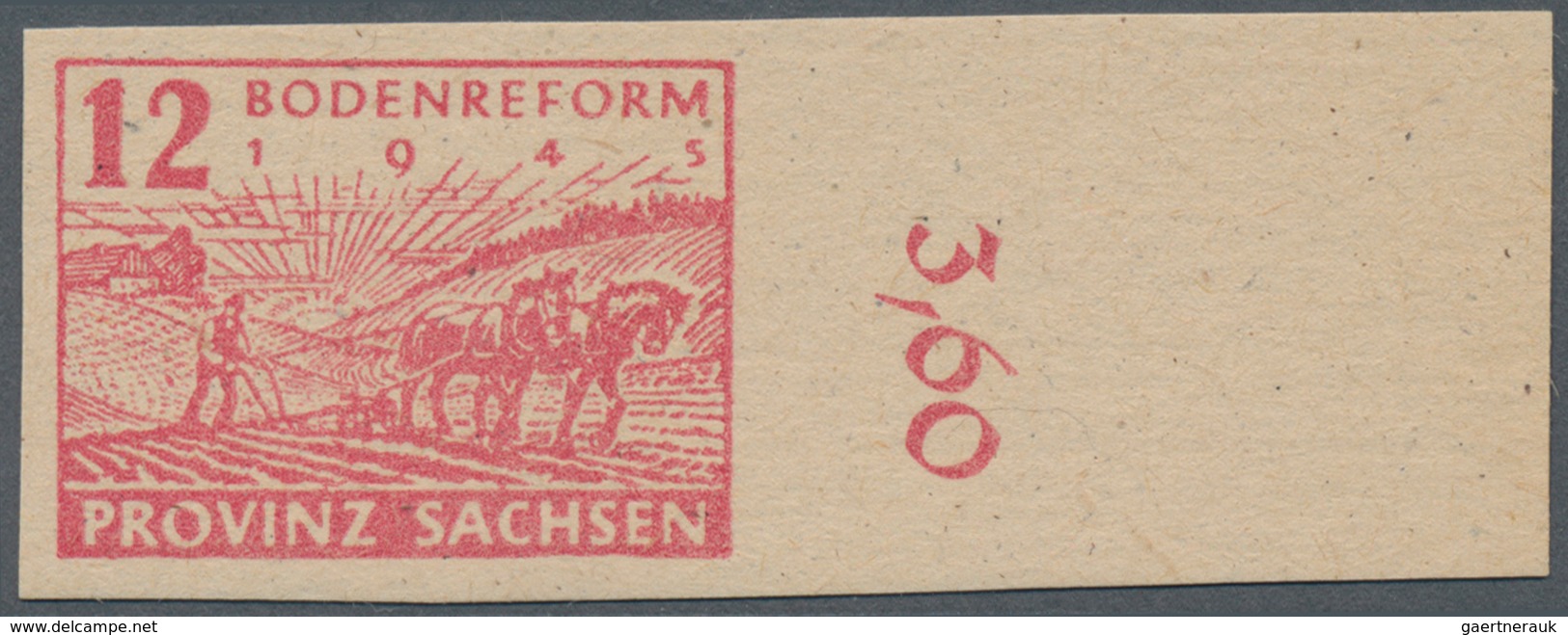 Sowjetische Zone - Provinz Sachsen: 1945, Bodenreform 12 Pf LEBHAFTLILAROT Vom Rechten Bogenrand Auf - Andere & Zonder Classificatie