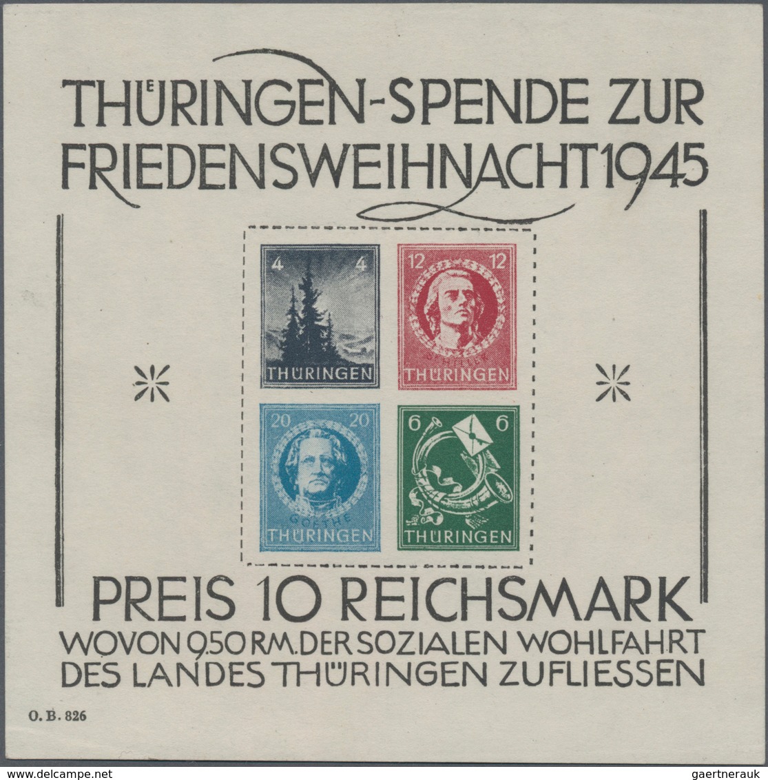 Sowjetische Zone - Thüringen: 1945, Blockausgabe Weihnachten, kleiner Weihnachtsblock Papier x postf