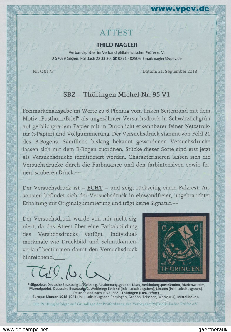Sowjetische Zone - Thüringen: 1945, Posthorn 6 Pf Vomlinken Seitenrand Als UNGEZÄHNTER Versuchsdruck - Otros & Sin Clasificación