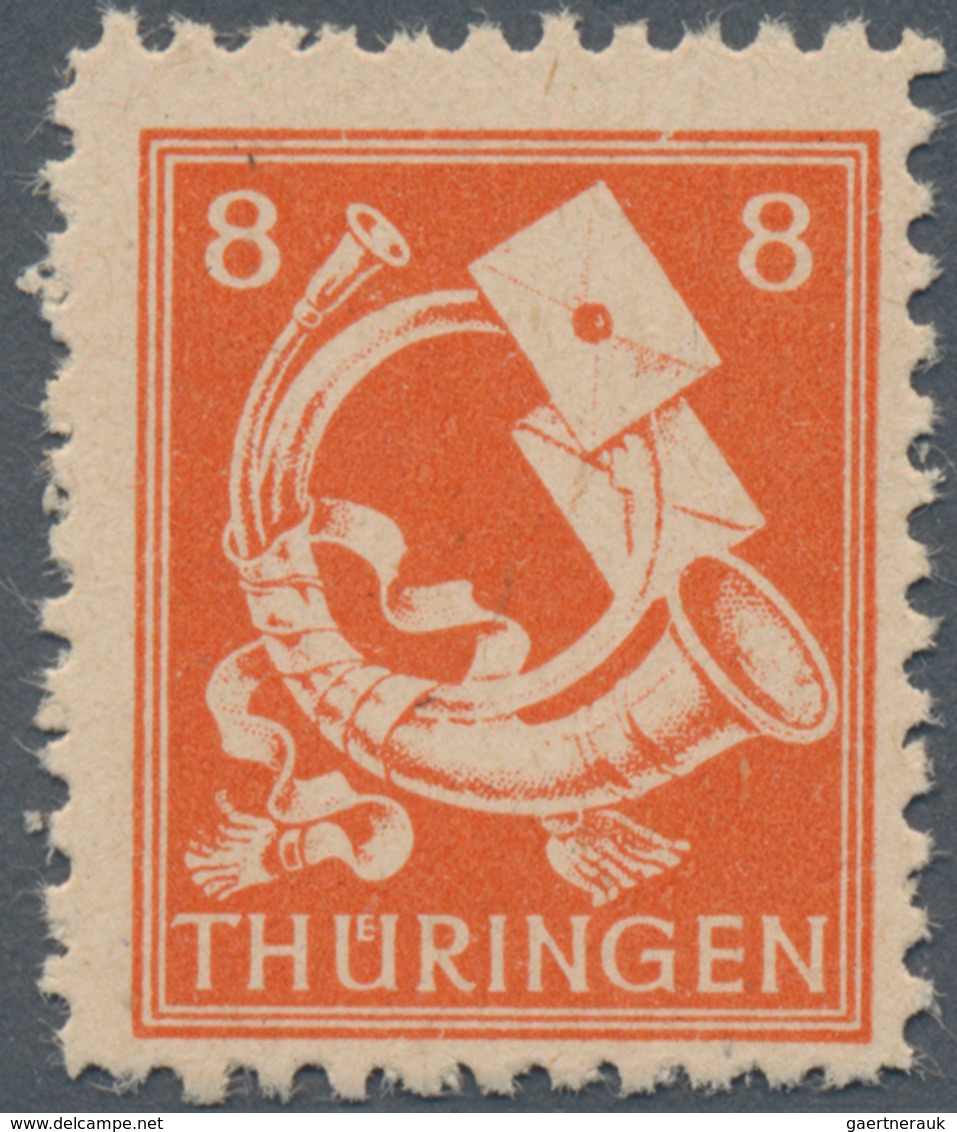 Sowjetische Zone - Thüringen: 1945, Freimarke 8 (Pf) Rotorange, Dickes Grauweißes Papier Mit Steil S - Altri & Non Classificati