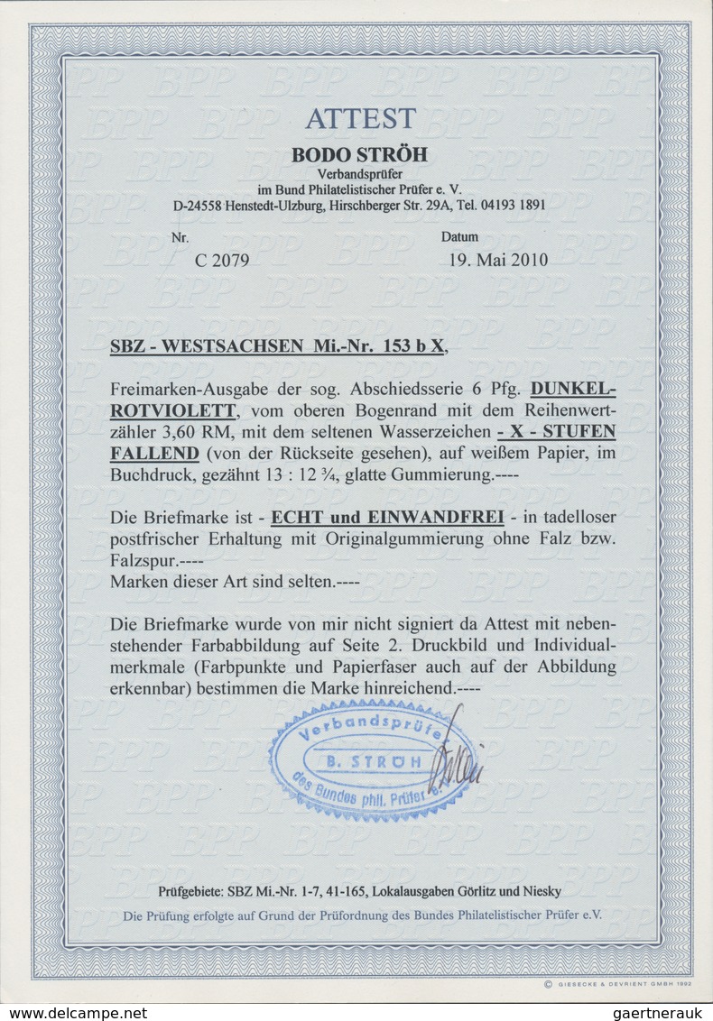 Sowjetische Zone - West-Sachsen: 1946, Abschiedsserie 6 (Pf) DUNKELROTVIOLETT Vom Bogenoberrand, Pos - Andere & Zonder Classificatie