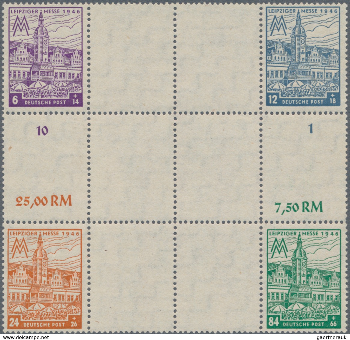 Sowjetische Zone - West-Sachsen: 1946, Leipziger Messe, Herzstück Aus Gezähntem Druckbogen Mit Falle - Altri & Non Classificati