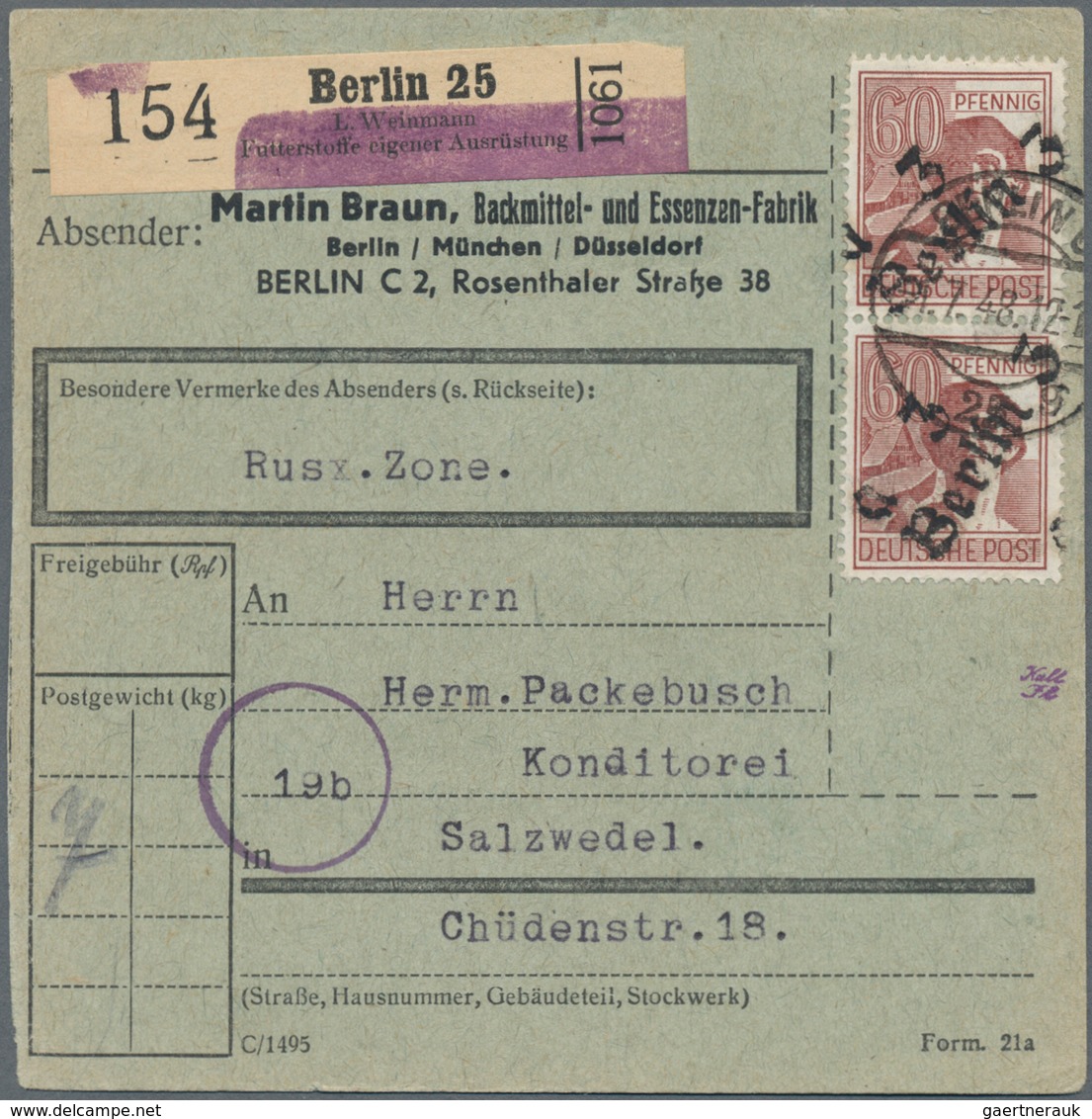 Sowjetische Zone - Bezirkshandstempel - I - Bez. 3 (Berlin): BERLIN 3: 60 Pf Arbeiter Im Senkrechten - Altri & Non Classificati