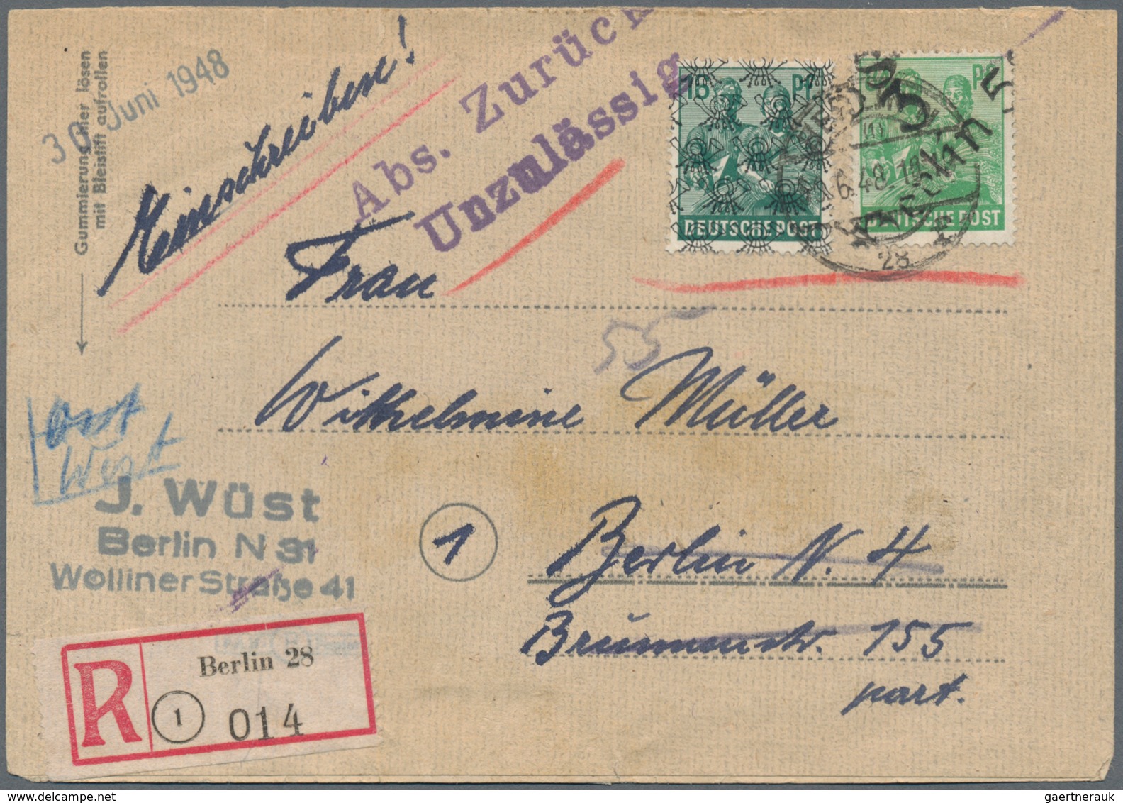 Sowjetische Zone - Bezirkshandstempel - I - Bez. 3 (Berlin): BERLIN 58: 84 Pf Arbeiter Mit Aufdruck - Autres & Non Classés