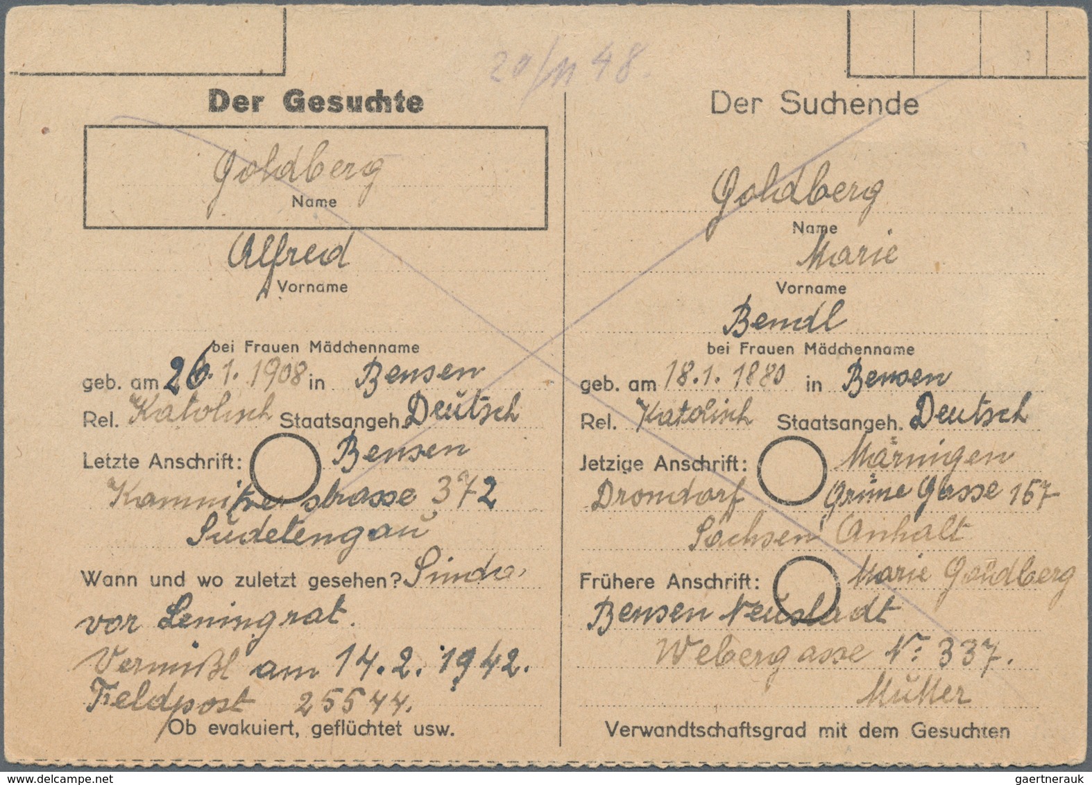 Sowjetische Zone - Bezirkshandstempel - IV - Bez. 20 (Halle): ASCHERSLEBEN: Suchdienst-Ganzsache, Ge - Andere & Zonder Classificatie