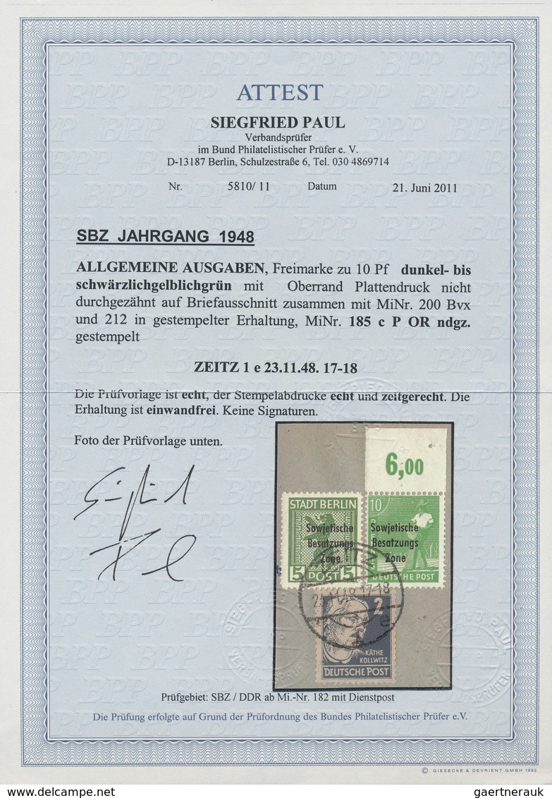 Sowjetische Zone - Allgemeine Ausgaben: 1948, 10 Pfg. Überdruckmarke In Der Farbe "c" Als Ndgz. Plat - Andere & Zonder Classificatie