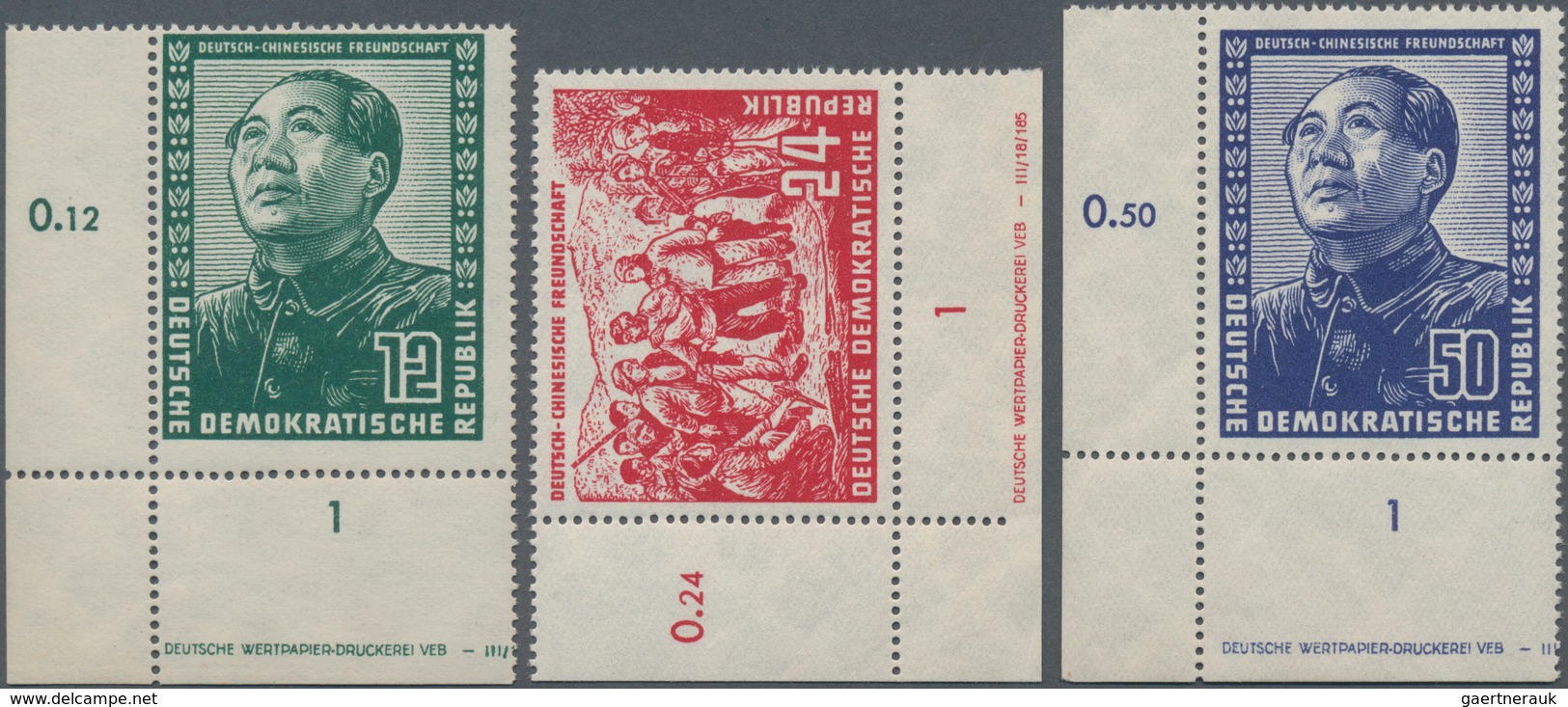 DDR: 1951, Deutsch-Chinesische Freundschaft 12 Pf., 24 Pf. Und 50 Pf., Je Als Postfrische Ungefaltet - Storia Postale