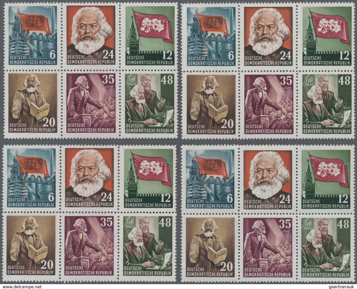 DDR: 1953, Karl Marks Jahr 12 Postfrische Herzstücke Aus Block 8 Und 9 Geschnitten Und Gezähnt, Dara - Storia Postale