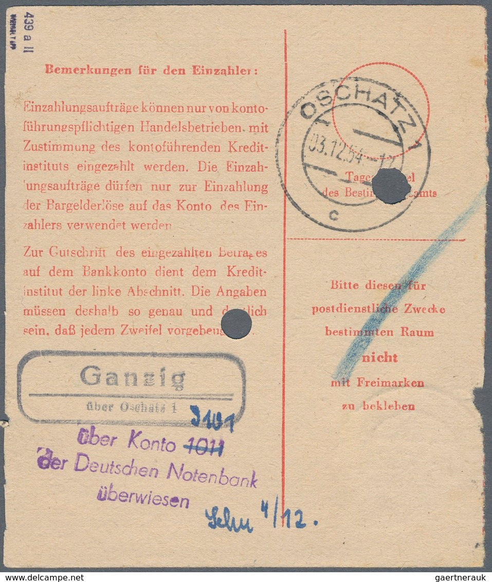 DDR: 1954, 20 Auf 24 Pf Bräunlichkarmin Aufdruckwert Als EF Auf EINZAHLUNGSSCHEIN Von Der KONSUM-GEN - Storia Postale