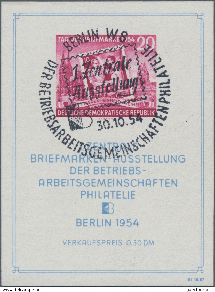 DDR: 1954, Blockausgabe Zur Briefmarken-Ausstellung Mit Entsprechendem Sonderstempel Und Wasserzeich - Brieven En Documenten