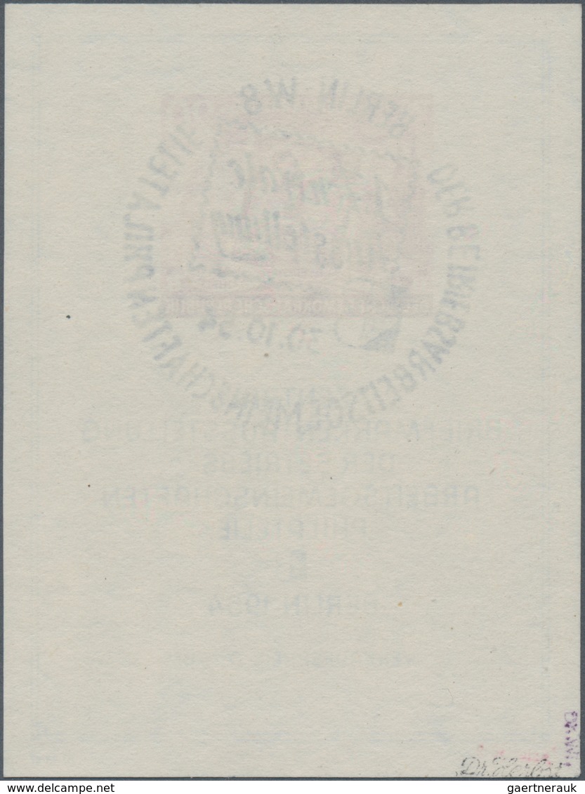 DDR: 1954, Blockausgabe Zur Briefmarken-Ausstellung Mit Entsprechendem Sonderstempel Und Wasserzeich - Brieven En Documenten