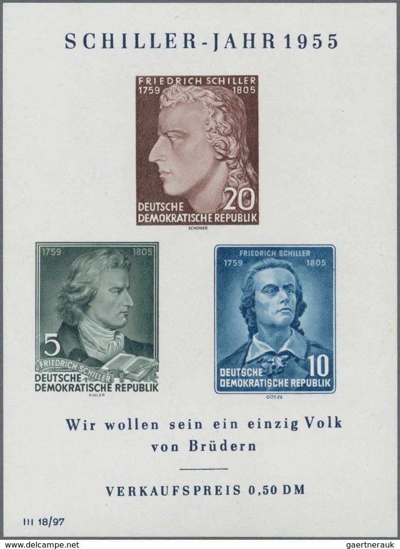 DDR: 1955, Blockausgabe Friedrich Schiller Zwei Postfrische Exemplare Mit Markanter Abstands-Variant - Brieven En Documenten