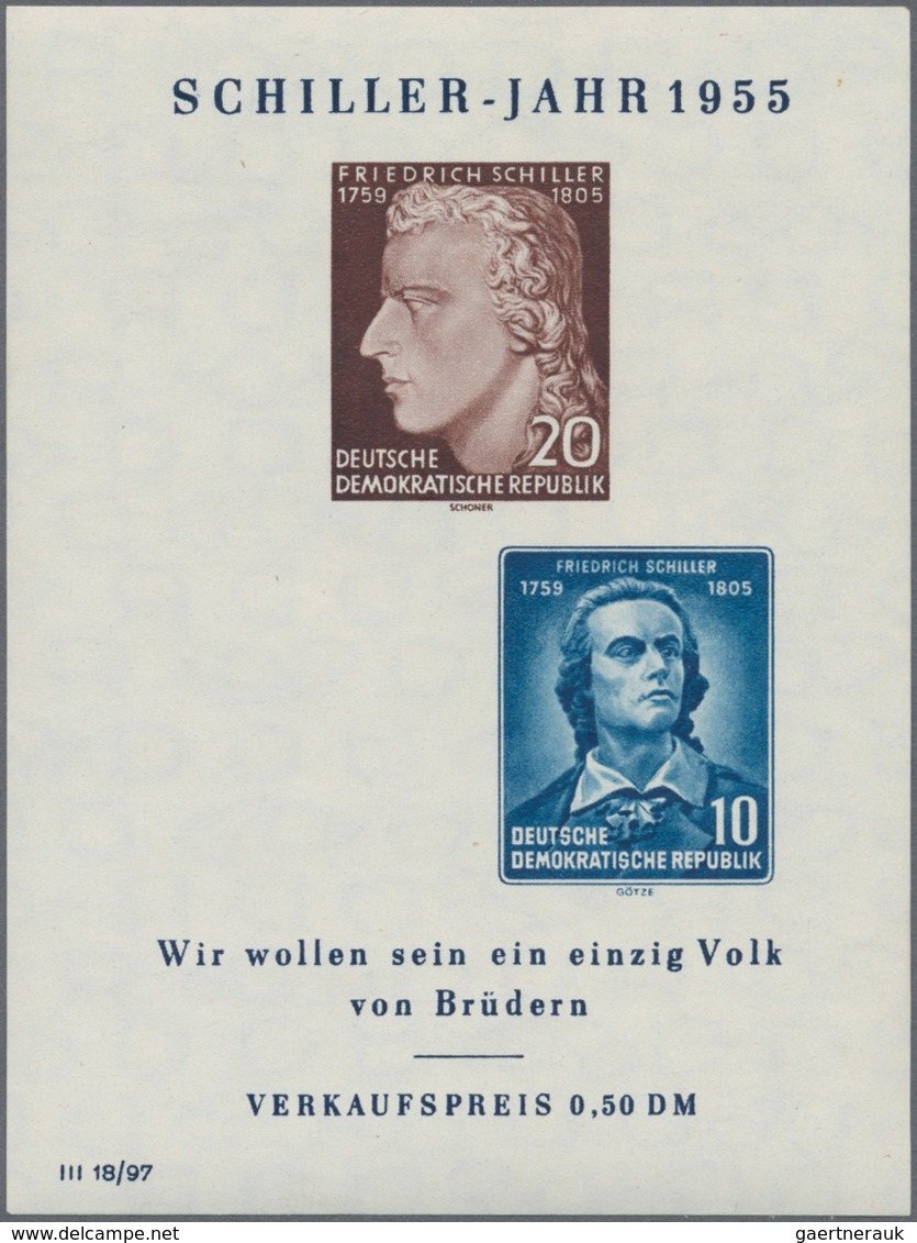 DDR: 1955, Blockausgabe Friedrich Schiller Postfrisches Exemplar Mit Markanter Abart Fehlende Marke - Storia Postale