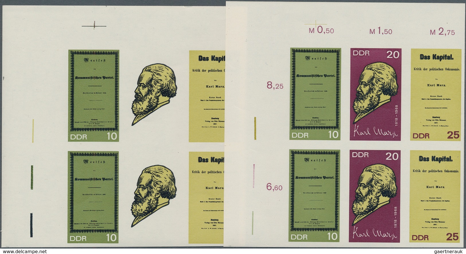 DDR: 1968, 150. Geburtstag Von Karl Marx, Ungezähnte Zusammendrucke Aus Der Linken Oberen Bogenecke - Brieven En Documenten