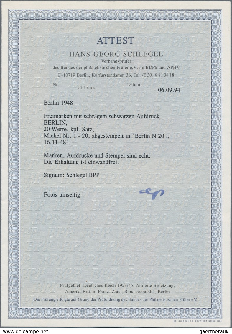 Berlin: 1948, Schwarzaufdruck, Ausgesuchter Luxus-Satz Einheitlich Glasklar Zentral Gestempelt "BERL - Storia Postale