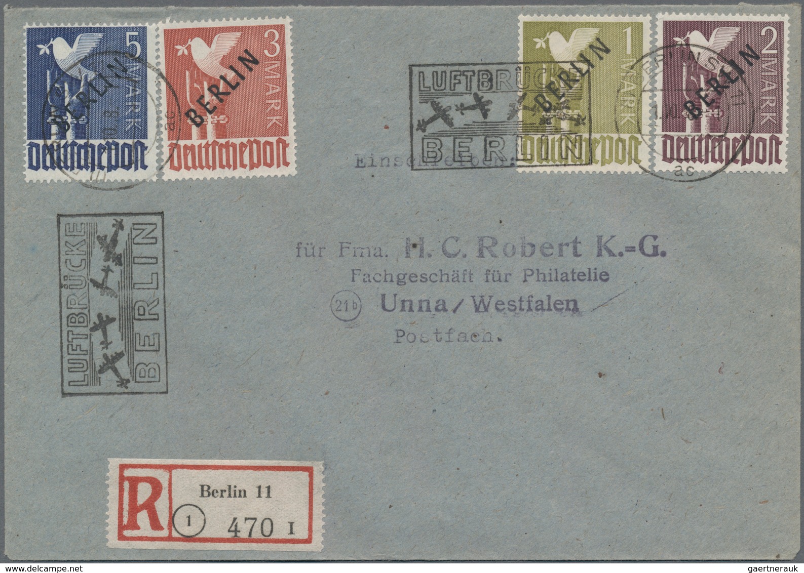 Berlin: 1948, Schwarzaufdruck 20 Werte Komplett Auf Drei R-Briefen Nach Unna Mit Ankunftsstempel, In - Brieven En Documenten