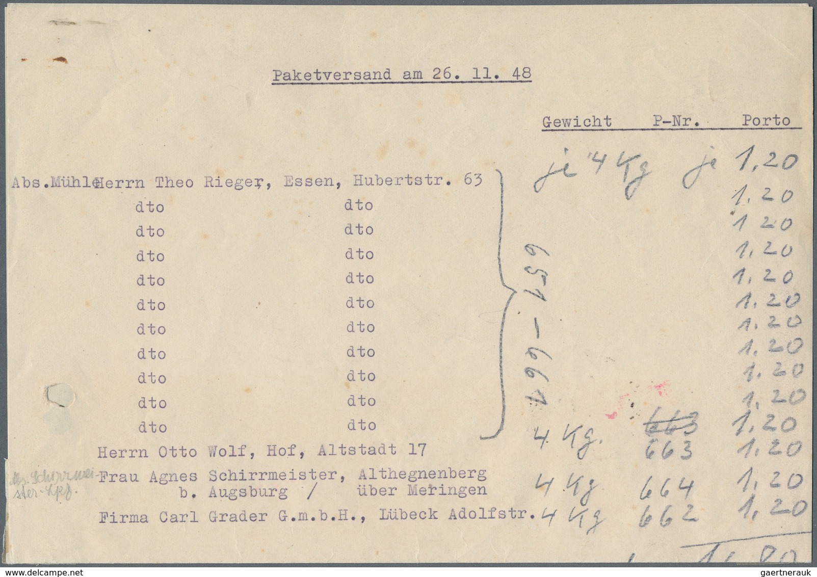 Berlin: 40 Pf. Schwarzaufdruck Im Paar Auf Selbst Gefertigte Einlieferungsliste über 14 Pakete An In - Brieven En Documenten