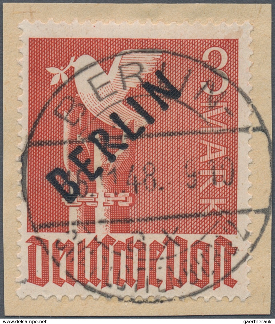 Berlin: 1948, 3 Mark Schwarzaufdruck, Zentrisch Gestempelt Mit Versandstellenstempel Auf Briefstück, - Storia Postale