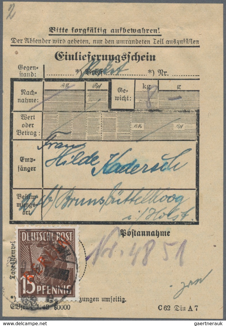 Berlin: 1949, Freimarke 15 Pf Mit Rotem Aufdruck Berlin Als Seltene Einzelfrankatur Auf Einlieferung - Storia Postale