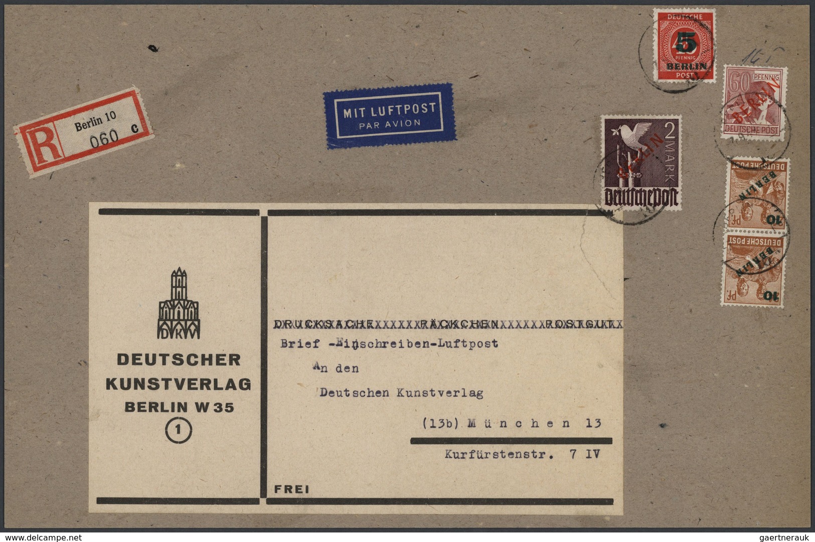 Berlin: 1949: Großes Anschriftteil Briefsendung Inland Einschreiben Und Luftpost, Format Ca. 27 X 17 - Storia Postale