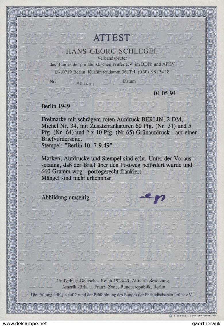 Berlin: 1949: Großes Anschriftteil Briefsendung Inland Einschreiben Und Luftpost, Format Ca. 27 X 17 - Storia Postale