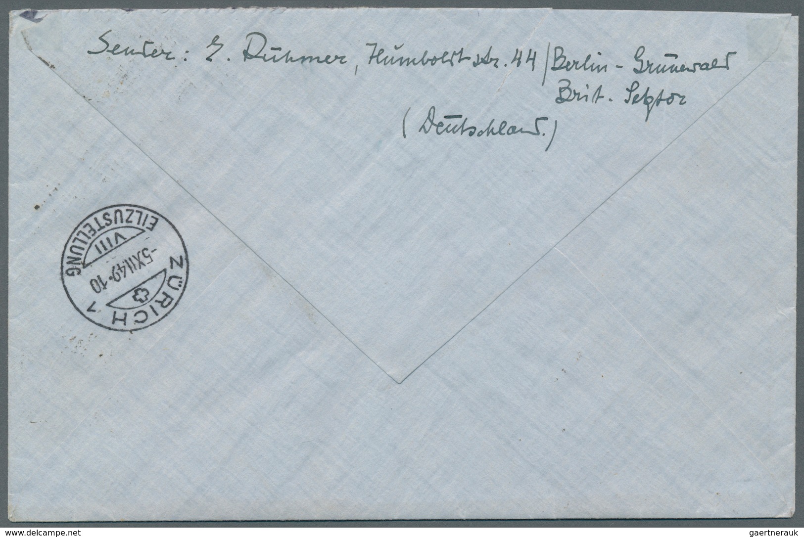Berlin: 1949: Auslandsbrief Einschreiben Und Eilzustellung ( 50 + 60 R + 100 Eil ) Mit 2.- DM Rotauf - Storia Postale