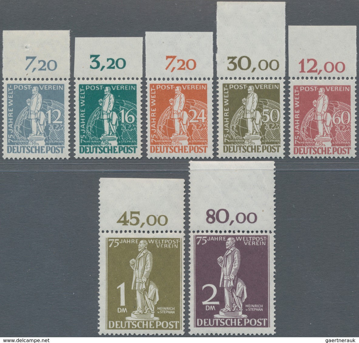Berlin: 1949, 75 Jahre Weltpost-Verein (UPU), Kompletter Ungefalteter Luxusoberrandsatz, Postfrisch, - Storia Postale