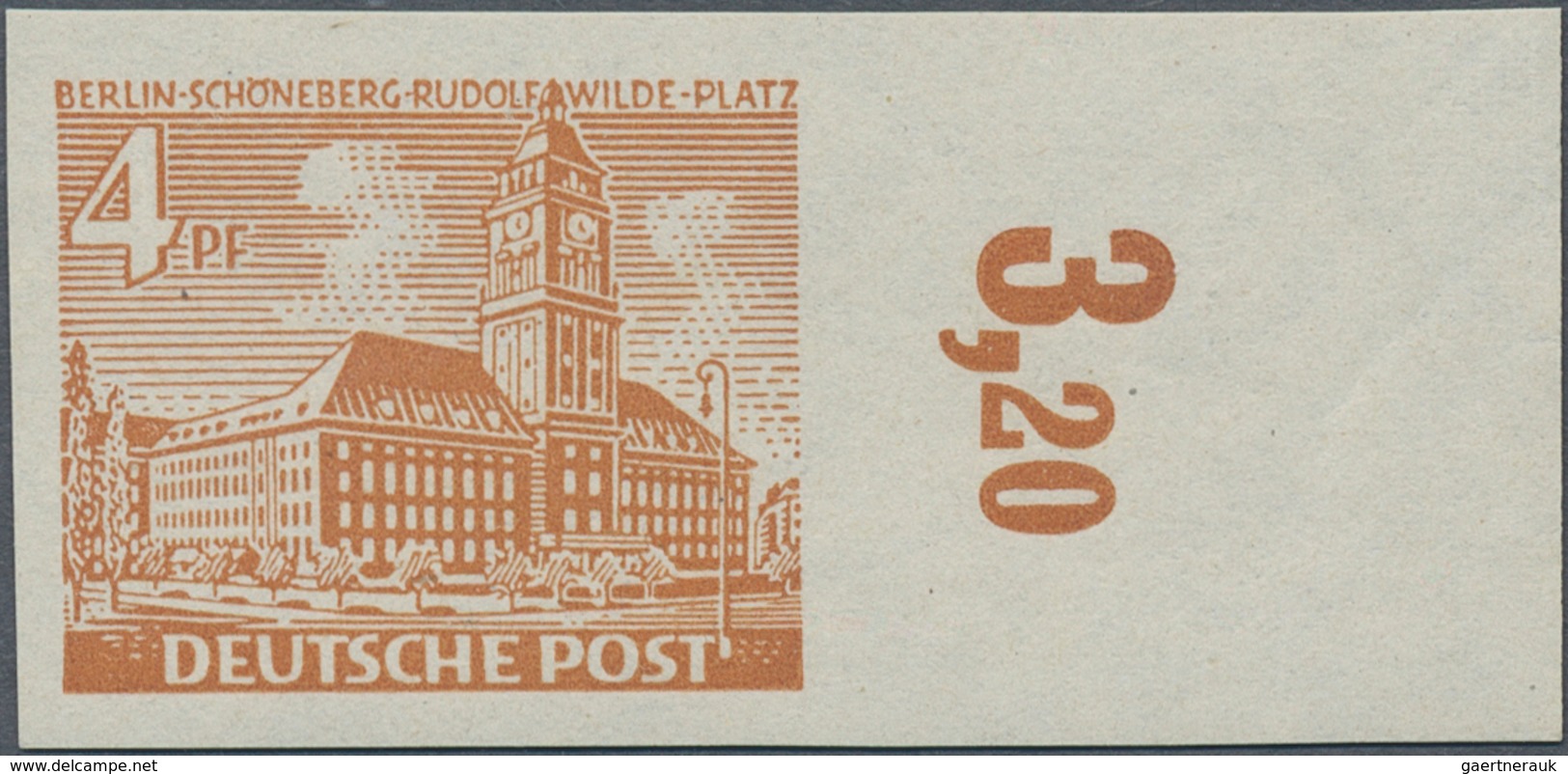 Berlin: 1949, Freimarke 4 Pf Gelbbraun, Oberrandstück Mit Reihenwertzähler Und Plattenfehler "Einbuc - Storia Postale