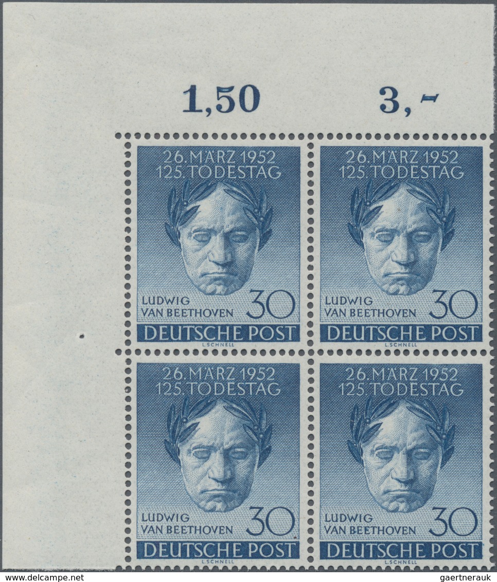 Berlin: 1952, Ludwig Van Beethoven 30 Pfg. Im Ungefalteten Luxus-4er Block Vom Oberen Linken Bogenra - Briefe U. Dokumente