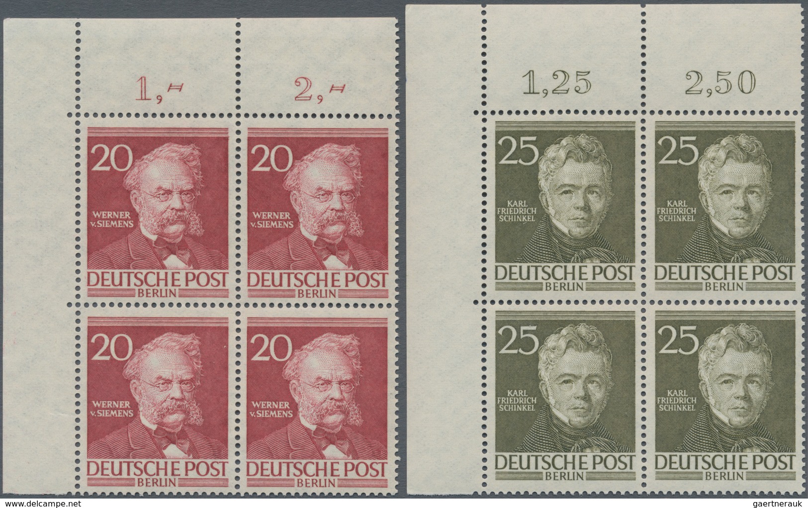 Berlin: 1952-1953, Männer Aus Der Geschichte Berlins, Satz Von 10 Werte In Postfrischen Viererblocks - Storia Postale